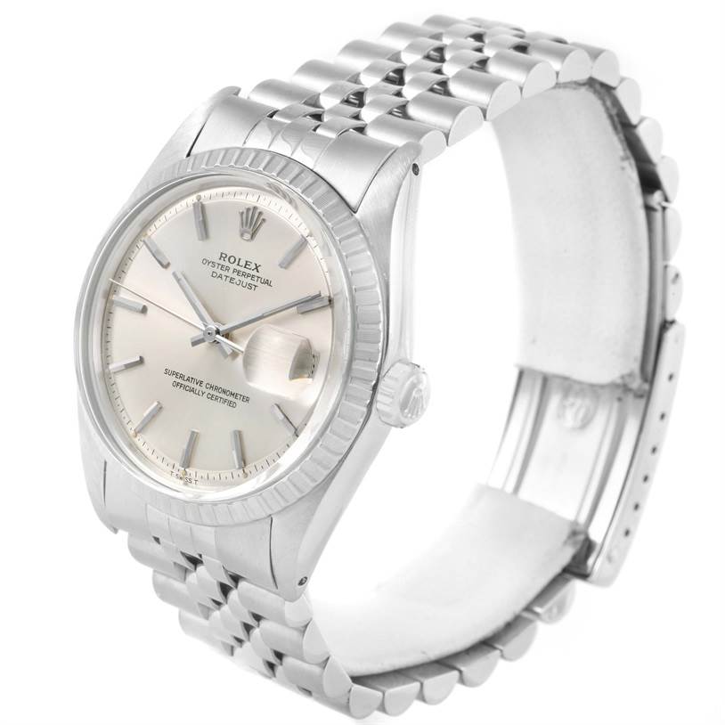 The Rolex Vintage Collection 1603 Men's Stainless Steel Silver Dial 1603 Men's Stainless Steel Silver Dial model is shown at a three-quarter angle, highlighting the watch face, bezel, crown, and bracelet.