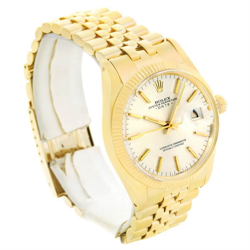 The Rolex Vintage Collection 1503 Men's Yellow Gold Silver Dial 1503 Men's Yellow Gold Silver Dial model is shown from a front-right angle, highlighting the dial, bezel, crown, and bracelet.