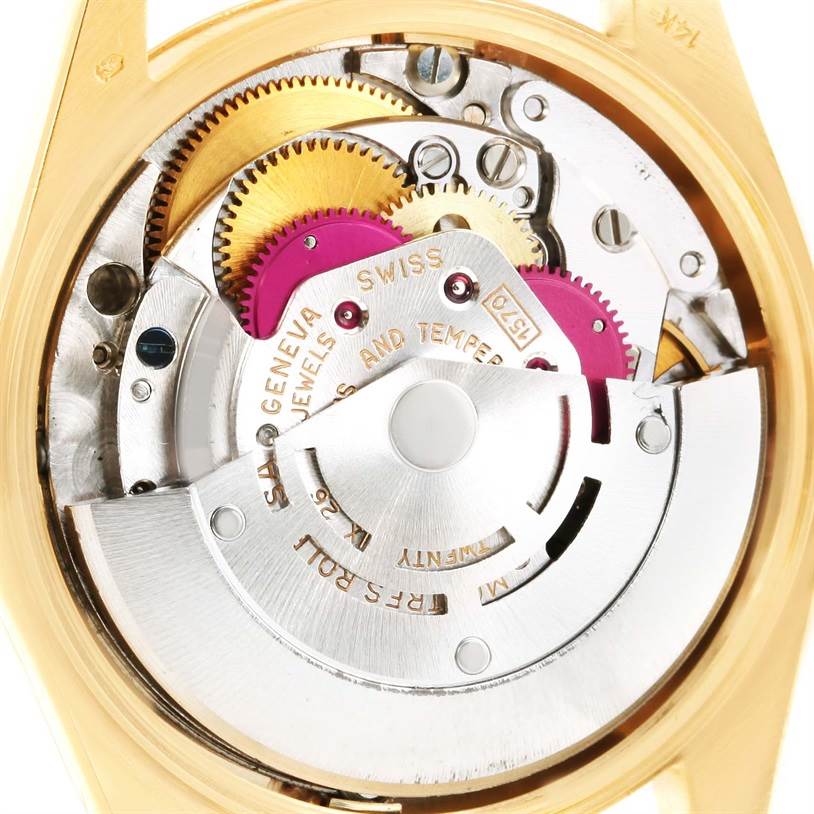 This image shows the intricate internal movement of a Rolex Vintage Collection 1503 Men's Yellow Gold Silver Dial 1503 Men's Yellow Gold Silver Dial watch from a close-up angle.