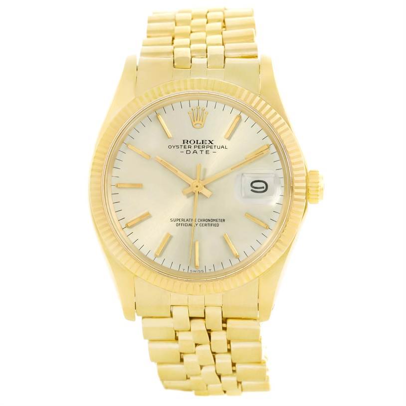 The Rolex Vintage Collection 1503 Men's Yellow Gold Silver Dial 1503 Men's Yellow Gold Silver Dial model watch is shown from the front, displaying its dial, bezel, and bracelet.
