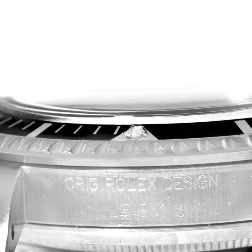 The image shows a close-up of the bezel and case side of the Rolex Vintage Collection 5513 Men's Stainless Steel Black Dial 5513 Men's Stainless Steel Black Dial watch, revealing the model number "5513".