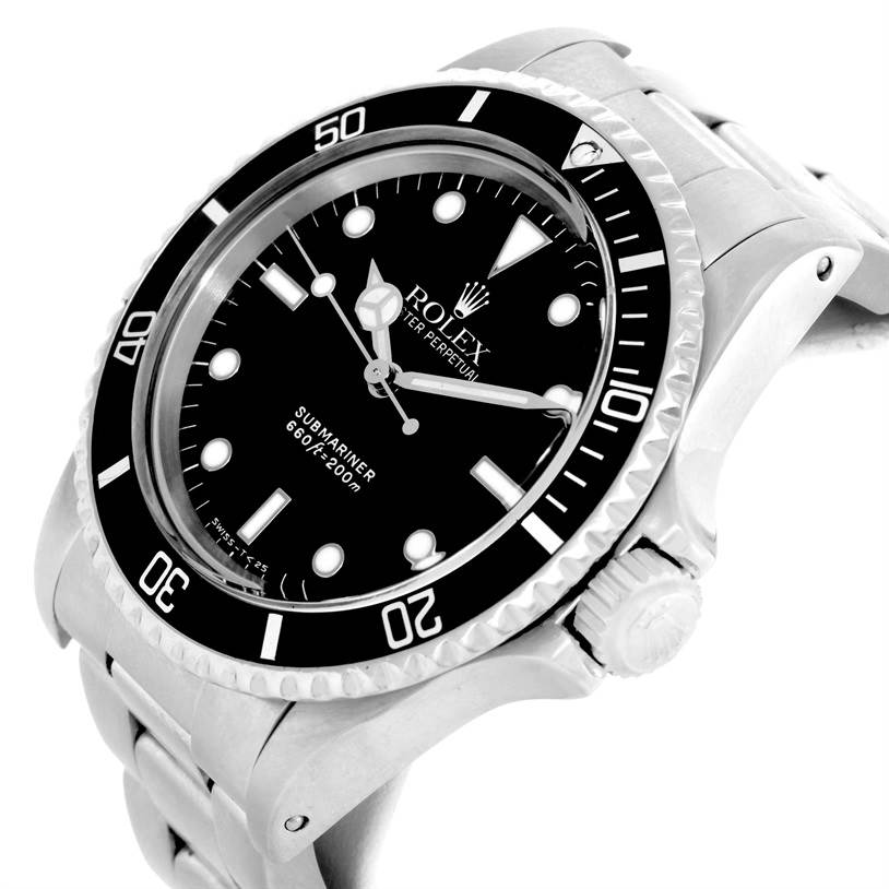 The Rolex Vintage Collection 5513 Men's Stainless Steel Black Dial 5513 Men's Stainless Steel Black Dial watch is shown at an angle displaying the face, bezel, crown, and part of the band.