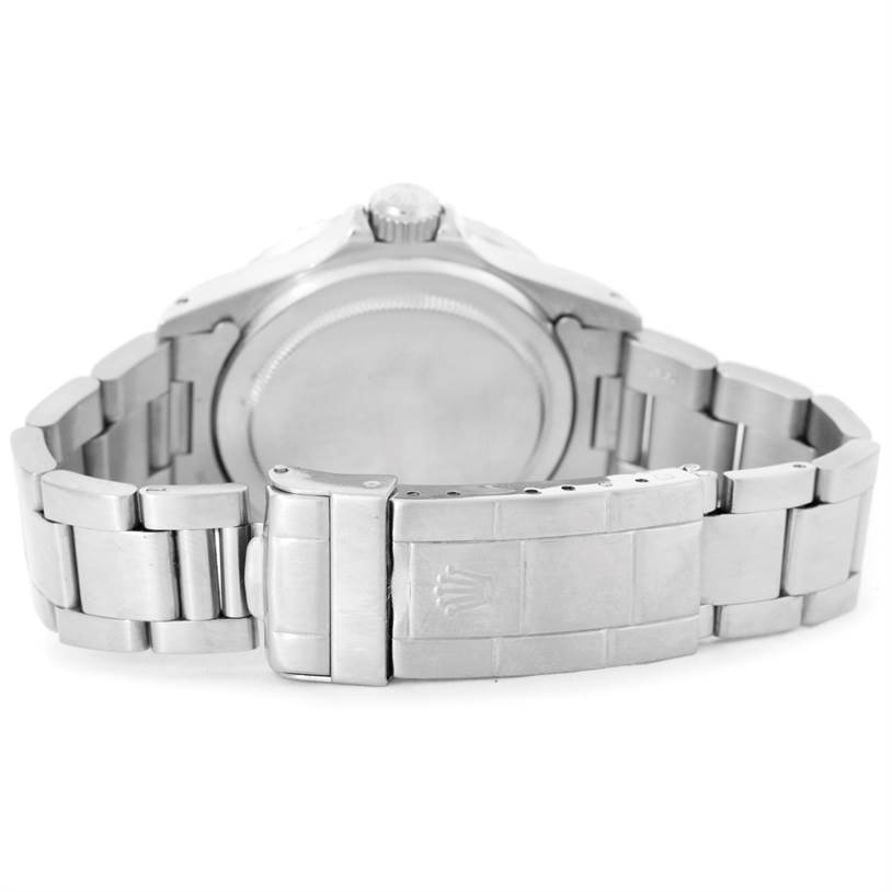 This image shows the back view of a Rolex Vintage Collection 5513 Men's Stainless Steel Black Dial 5513 Men's Stainless Steel Black Dial watch, highlighting the case back and bracelet clasp.