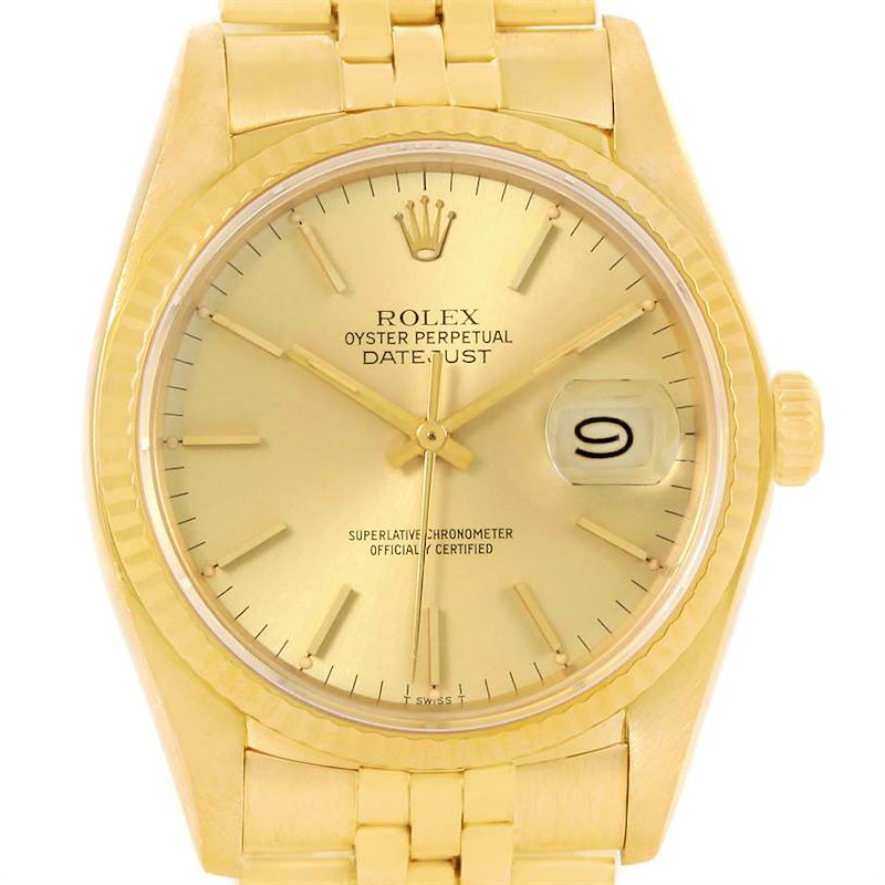 Rolex Datejust 18k Yellow Gold Vintage Mens Watch 16018 SwissWatchExpo