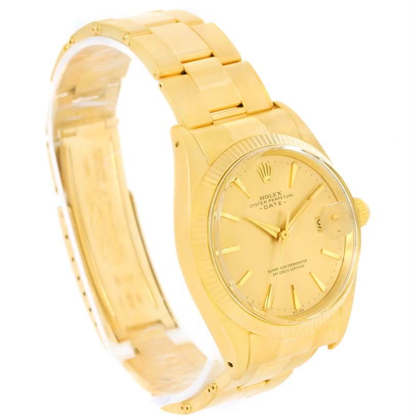 The image shows a Rolex Vintage Collection 1503 Men's Yellow Gold Champagne Dial 1503 Men's Yellow Gold Champagne Dial watch from an angled view, highlighting its gold case, dial, bezel, and bracelet.