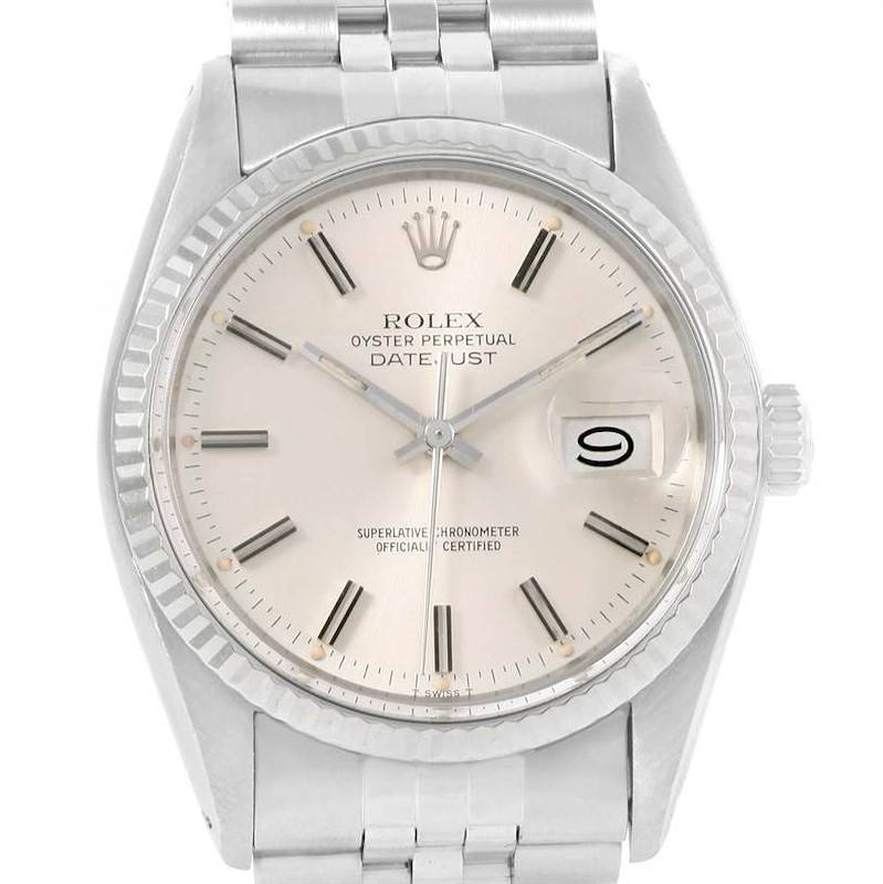 Rolex Datejust Vintage Steel 18K White Gold Silver Dial Watch 16014 SwissWatchExpo