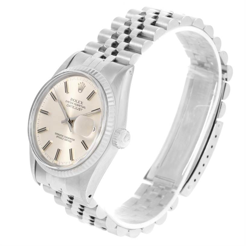 The image shows a Rolex Vintage Collection 16014 Men's Stainless Steel Silver Dial 16014 Men's Stainless Steel Silver Dial watch at a three-quarter angle, displaying the face, bezel, crown, and bracelet.