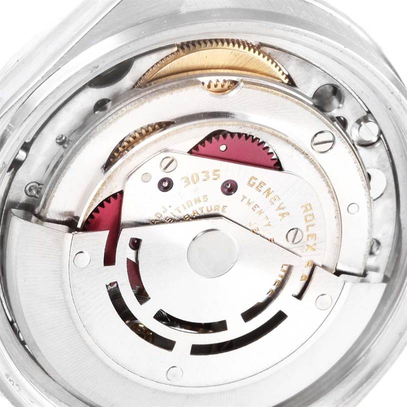 This image shows the internal mechanism and movement components of the Rolex Vintage Collection 16030 Men's Stainless Steel Silver Dial 16030 Men's Stainless Steel Silver Dial model watch from a close-up angle.