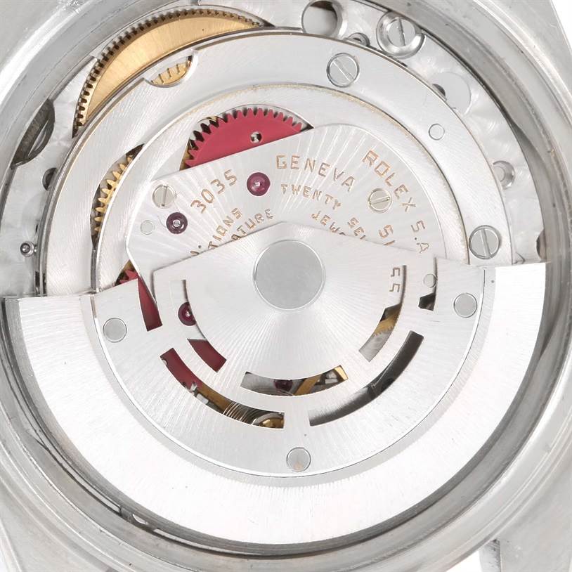 This image shows the intricate movement and inner mechanism of the Rolex Vintage Collection 16030 Men's Stainless Steel Silver Dial 16030 Men's Stainless Steel Silver Dial watch model.