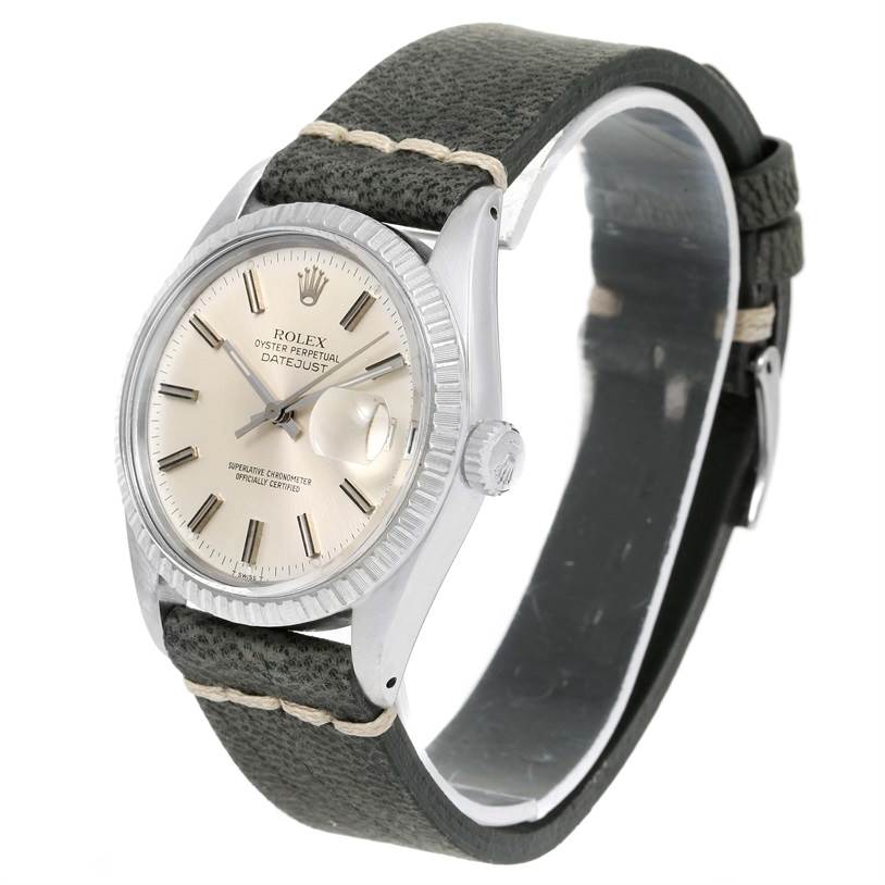 The Rolex Vintage Collection 16030 Men's Stainless Steel Silver Dial 16030 Men's Stainless Steel Silver Dial model watch is shown at a slight angle displaying the face, bezel, crown, and leather strap.