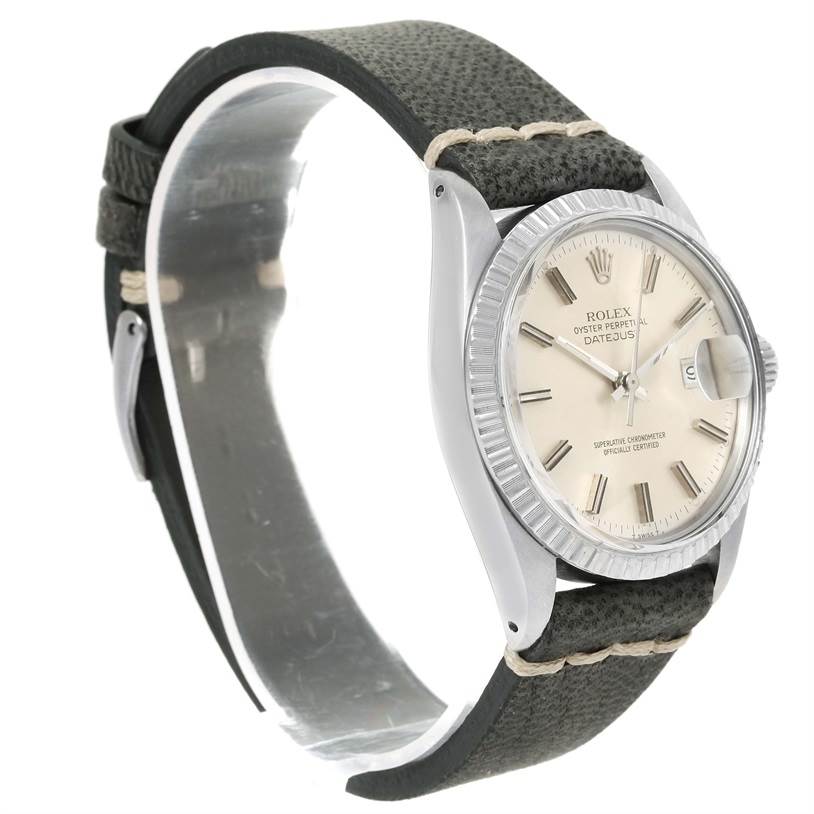 The image shows a side angle of the Rolex Vintage Collection 16030 Men's Stainless Steel Silver Dial 16030 Men's Stainless Steel Silver Dial watch, highlighting the face, bezel, and part of the strap.