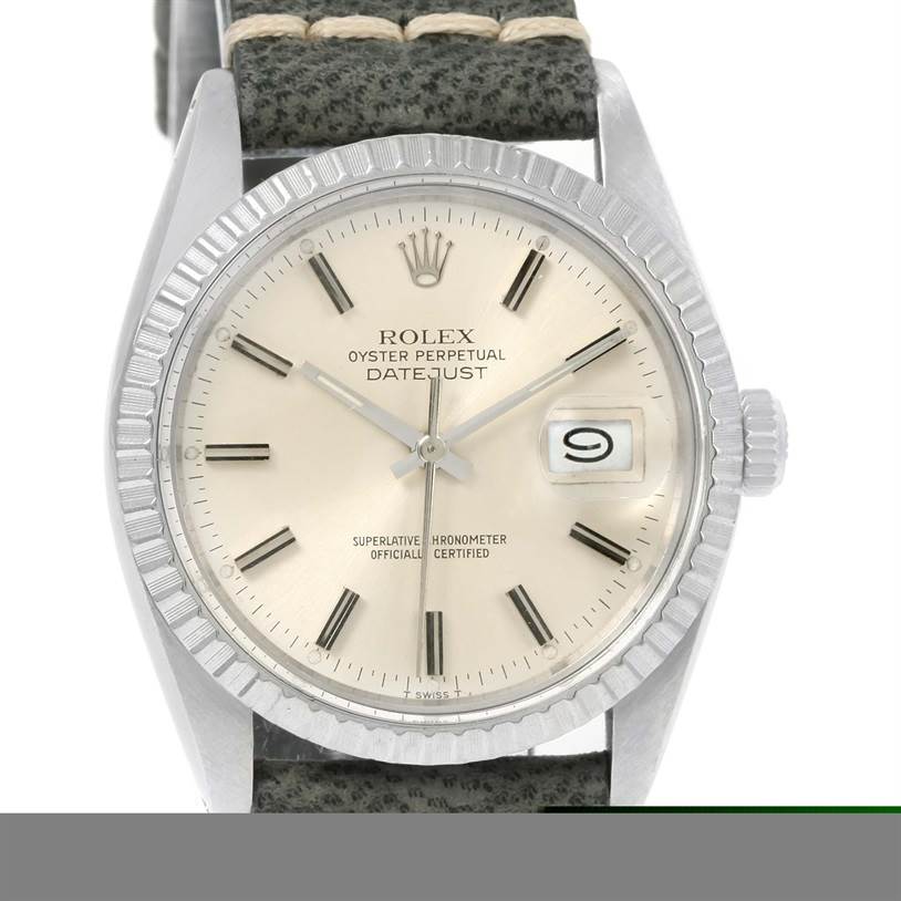 This image shows a Rolex Vintage Collection 16030 Men's Stainless Steel Silver Dial 16030 Men's Stainless Steel Silver Dial Oyster Perpetual Datejust watch from a front angle, highlighting its dial, hands, date window, and bezel.