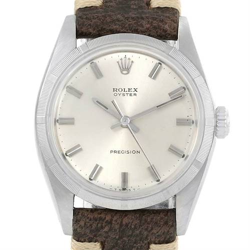 Photo of Rolex Precision Vintage Stainless Steel Leather Strap Watch 6427