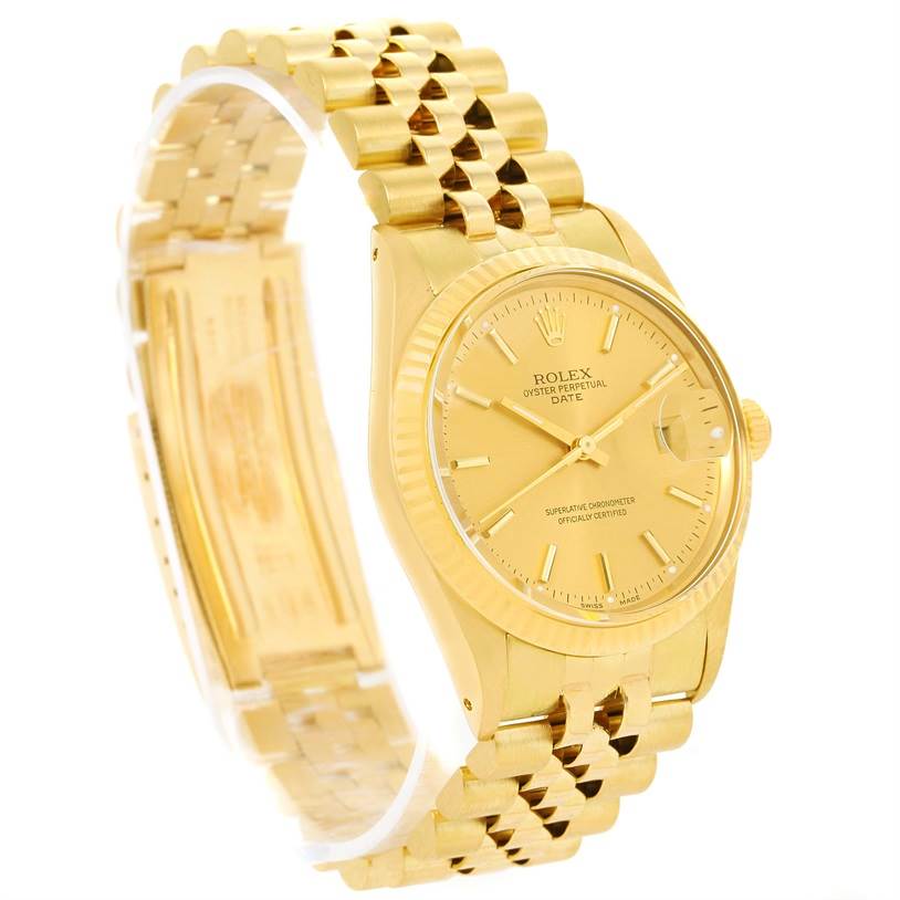 The image shows a Rolex Vintage Collection 15037 Men's Yellow Gold Champagne Dial 15037 Men's Yellow Gold Champagne Dial watch at a slight angle, highlighting the face, dial, bezel, and bracelet.