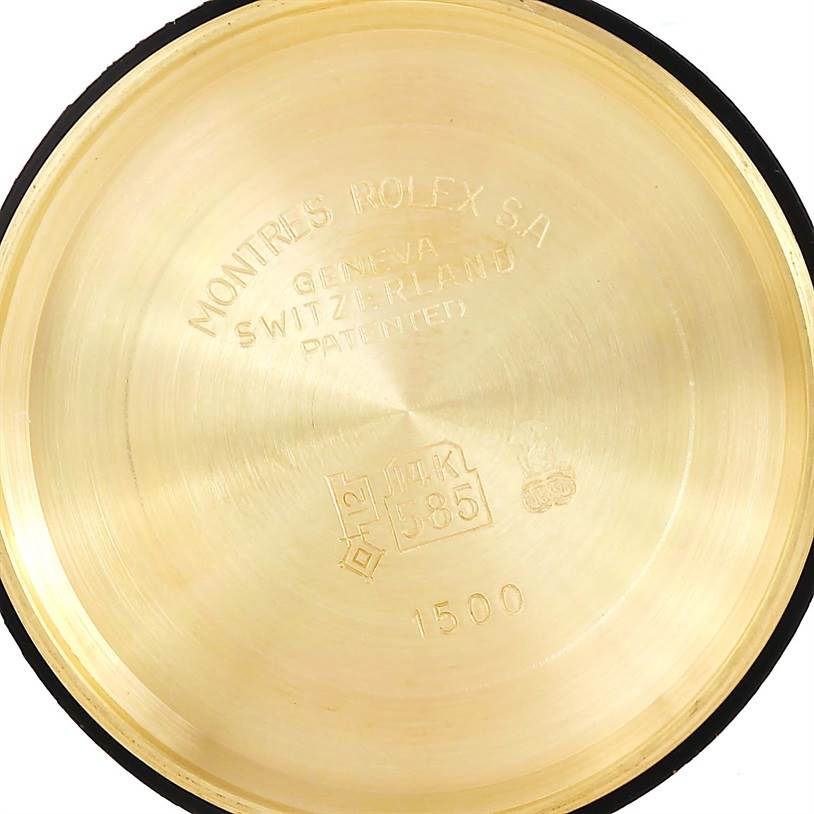 This image shows the inner caseback of the Vintage Collection model by Rolex, displaying various engravings and hallmarks.