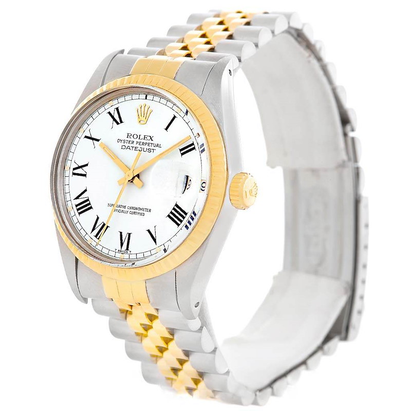Rolex Datejust Steel Yellow Gold White Buckley Dial Vintage Watch 16013 SwissWatchExpo