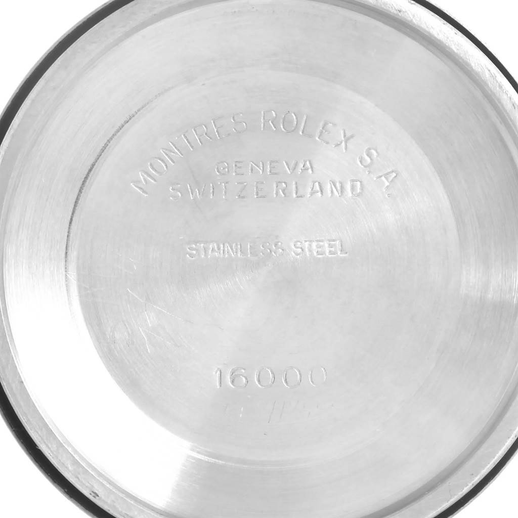 The image shows the back case of a Rolex Vintage Collection 16013 Men's Stainless Steel White Dial 16013 Men's Stainless Steel White Dial model, displaying engravings with the brand, origin, material, and model number.