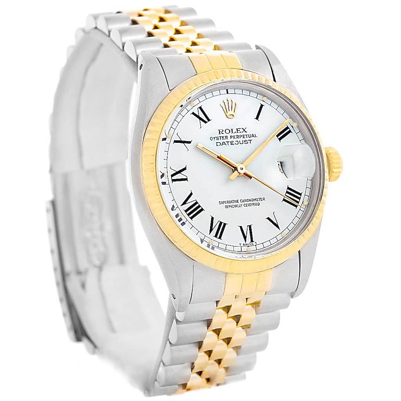 Rolex Datejust Steel Yellow Gold White Buckley Dial Vintage Watch 16013 SwissWatchExpo