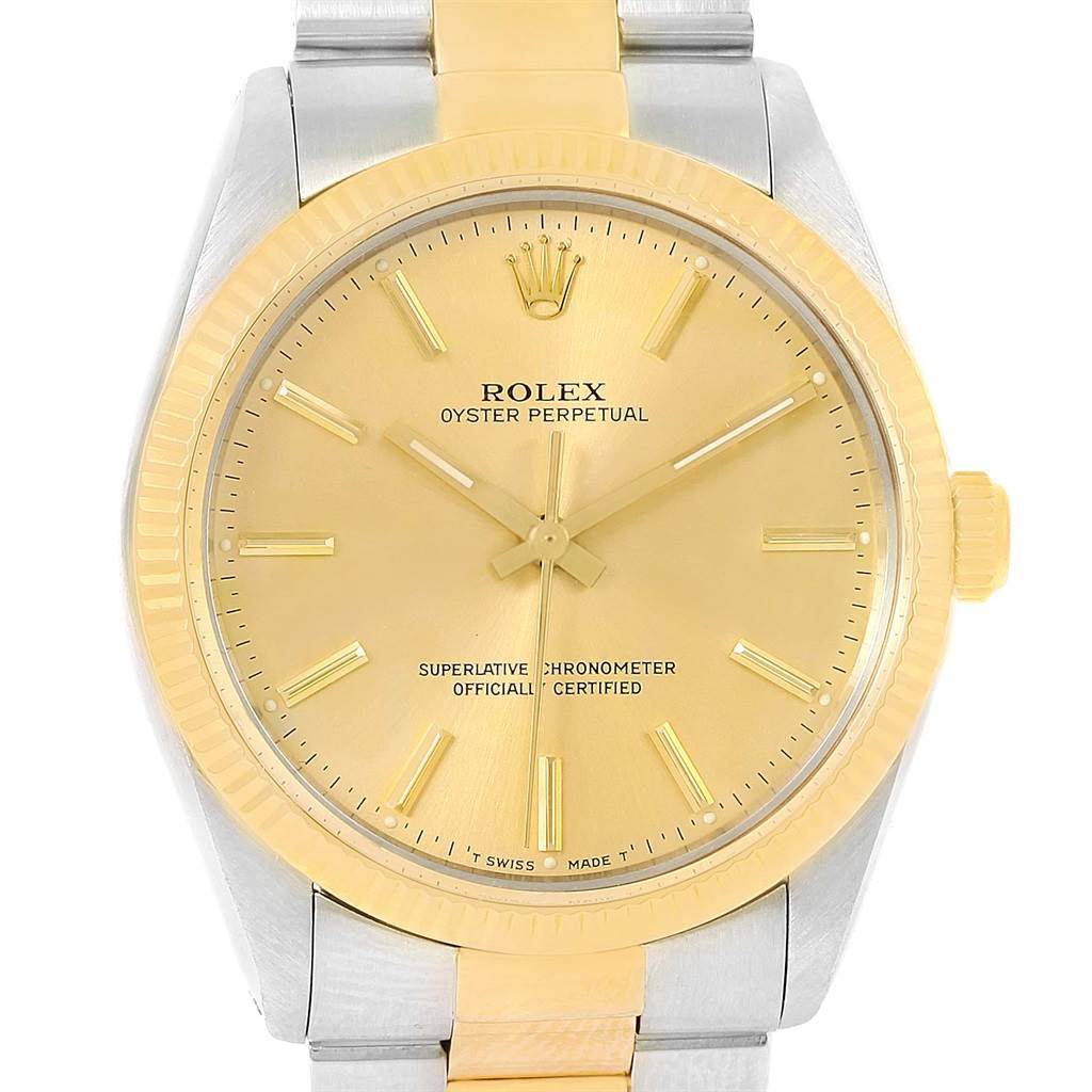 The image shows a Vintage Collection Rolex Oyster Perpetual watch, featuring the face, crown, and part of the bracelet.