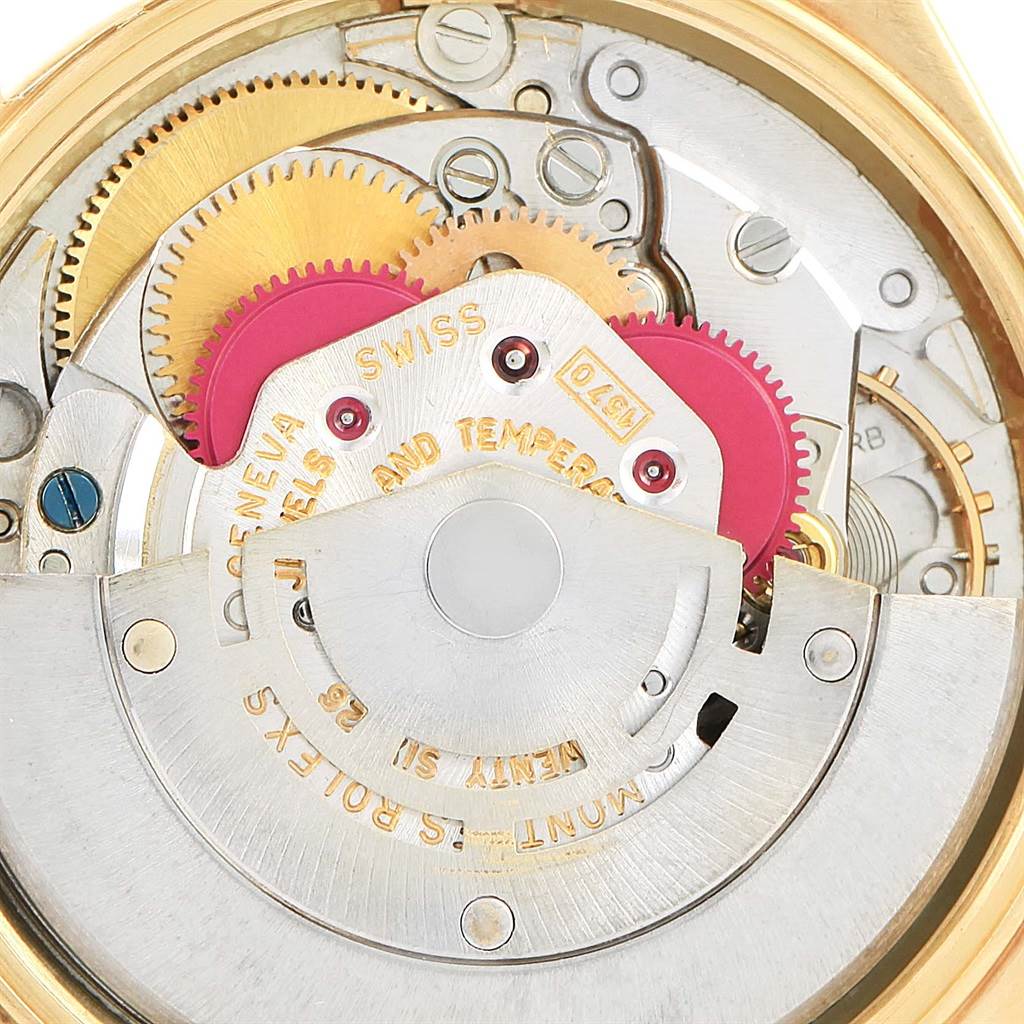 This image shows the internal mechanism of a Rolex Vintage Collection 1503 Men's Yellow Gold Champagne Dial 1503 Men's Yellow Gold Champagne Dial model from a close-up angle.