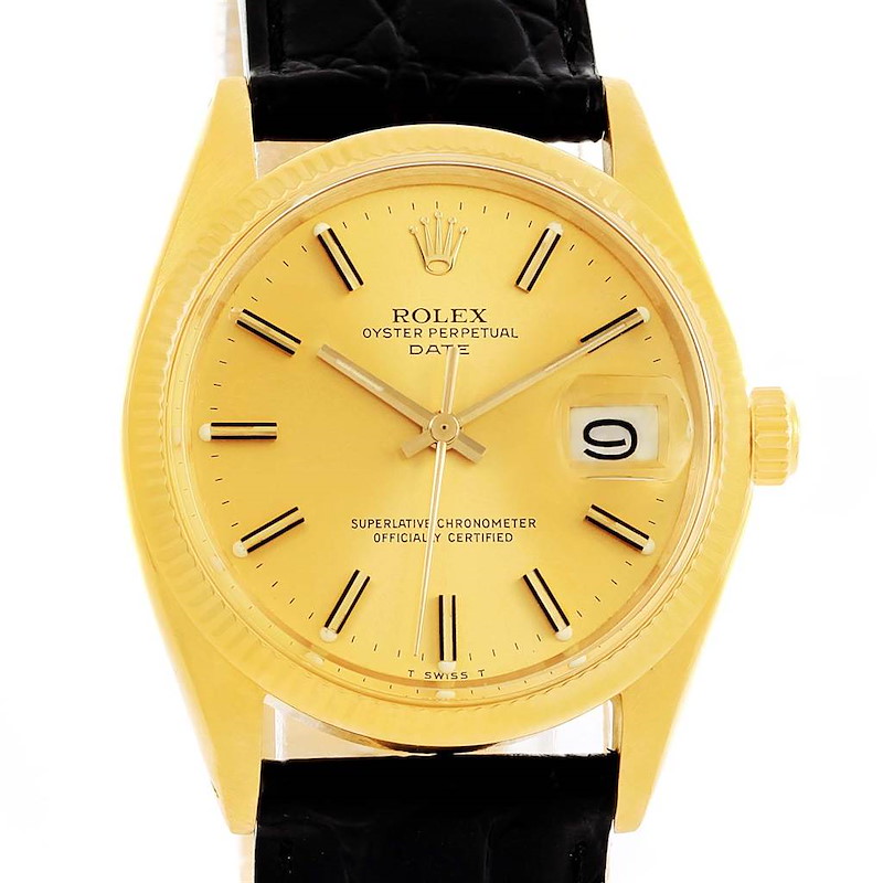 Rolex Date 14K Yellow Gold Vintage Mens Watch 1503 Year SwissWatchExpo