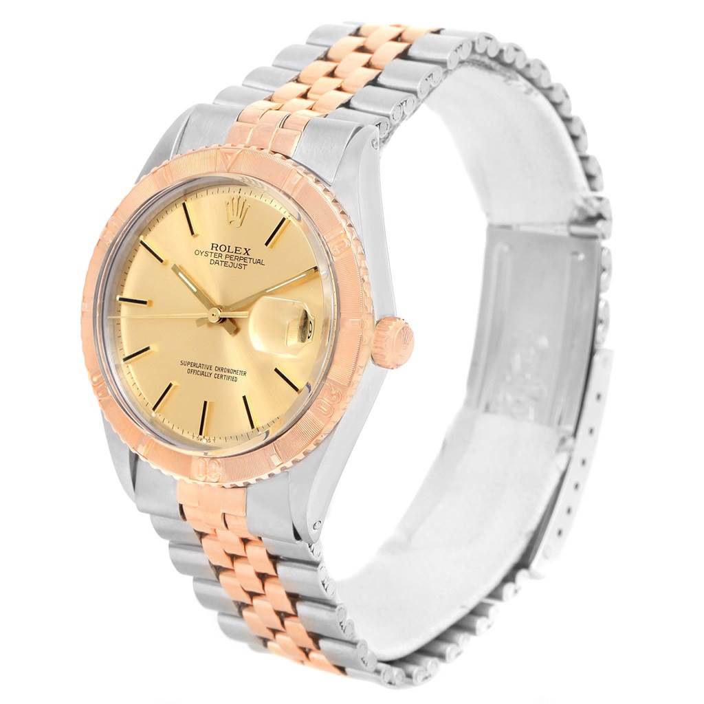 The watch is a Rolex Vintage Collection 16253 Men
s Steel and Gold (two tone) Champagne Dial 16253 Men
s Steel and Gold (two tone) Champagne Dial model, shown at a three-quarter angle, displaying the face, bezel, and metal strap.