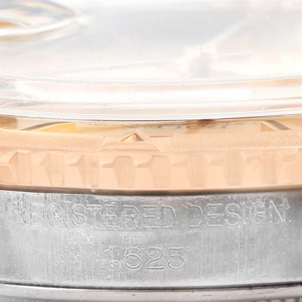 This image shows a close-up side view of the bezel and case of a Rolex Vintage Collection 16253 Men
s Steel and Gold (two tone) Champagne Dial 16253 Men
s Steel and Gold (two tone) Champagne Dial model.