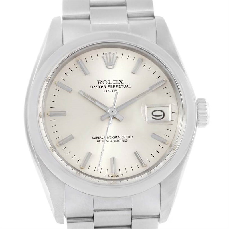 Rolex Date Stainless Steel Silver Dial Vintage Mens Watch 1500 SwissWatchExpo