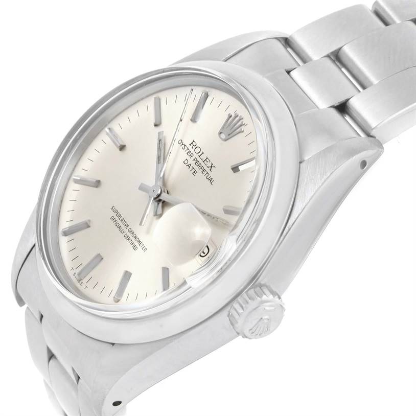 The Rolex Vintage Collection 1500 Men's Stainless Steel Silver Dial 1500 Men's Stainless Steel Silver Dial watch is shown from an angled front view, highlighting the dial, crown, and part of the bracelet.