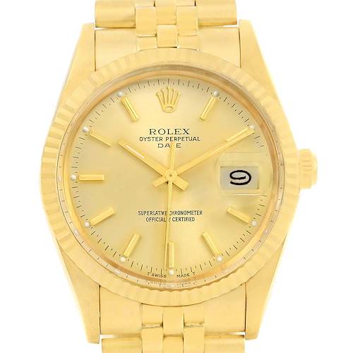 Photo of Rolex Date Mens 14k Yellow Gold Vintage Mens Watch 15037 Box Papers