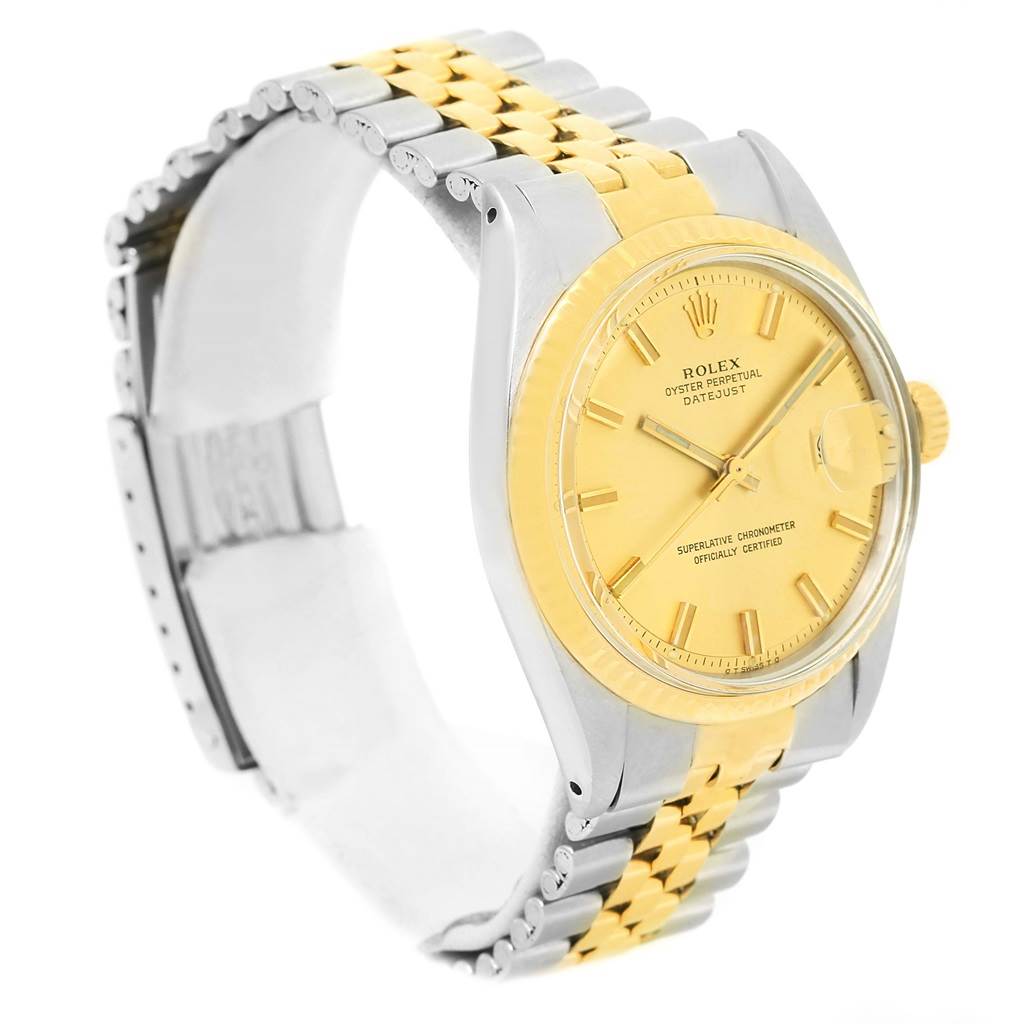 This image shows the Rolex Vintage Collection 1601 Men's Stainless Steel Champagne Dial 1601 Men's Stainless Steel Champagne Dial model watch at a slight angle from the front, highlighting the face, bezel, and part of the bracelet.