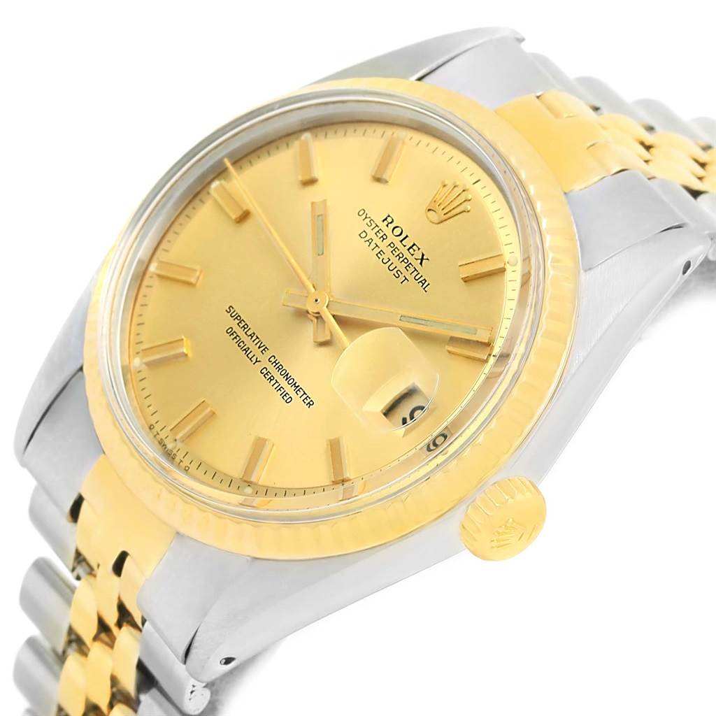 This image shows a close-up view of a Rolex Vintage Collection 1601 Men's Stainless Steel Champagne Dial 1601 Men's Stainless Steel Champagne Dial watch, highlighting the dial, bezel, and part of the bracelet.