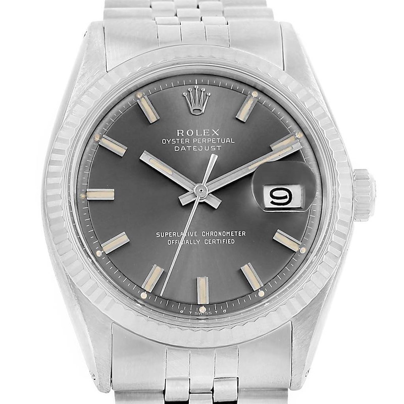 Rolex Datejust Vintage Grey Dial Jubilee Bracelet Steel Mens Watch 1603 SwissWatchExpo
