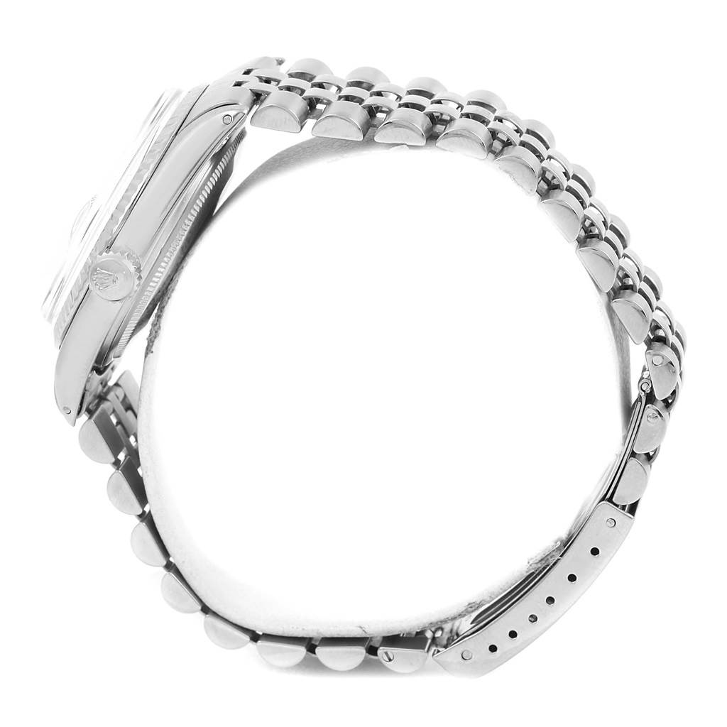 The image shows a side profile of a Rolex Vintage Collection 1603 Men's Stainless Steel Grey Dial 1603 Men's Stainless Steel Grey Dial model watch, highlighting the crown and bracelet.