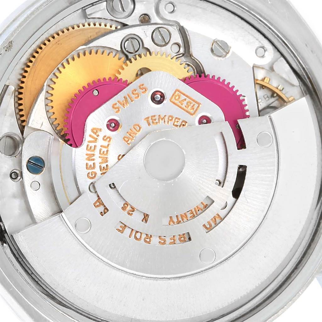 This is a close-up view of the internal mechanism and gears of the Rolex Vintage Collection 1500 Men's Stainless Steel Silver Dial 1500 Men's Stainless Steel Silver Dial watch.