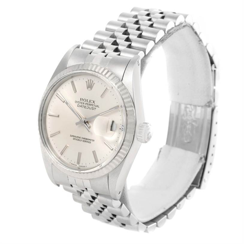 The photo shows the Rolex Vintage Collection 16014 Men's Stainless Steel Silver Dial 16014 Men's Stainless Steel Silver Dial model from a front-left angle, displaying the dial, bezel, and bracelet.