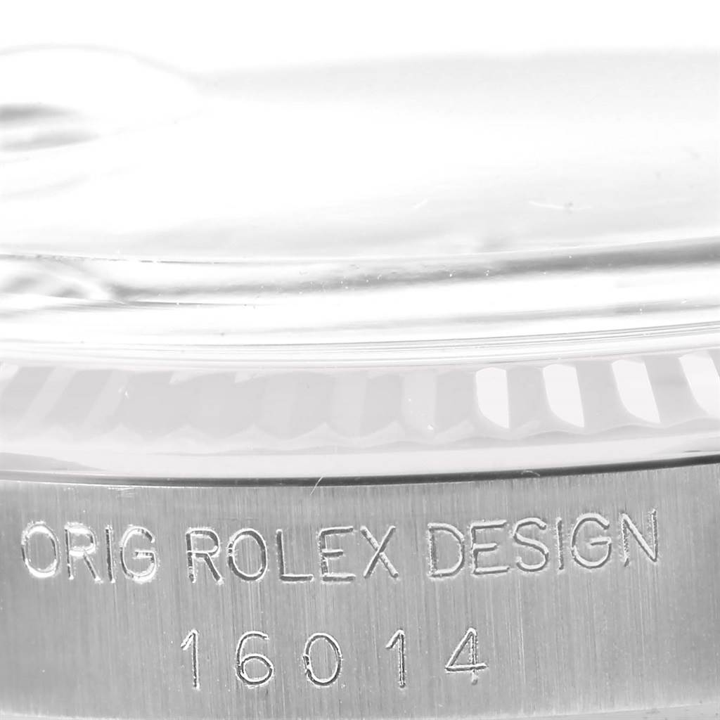 The image shows a close-up side view of the casing with model number 16014 engraved on the Vintage Collection Rolex watch.