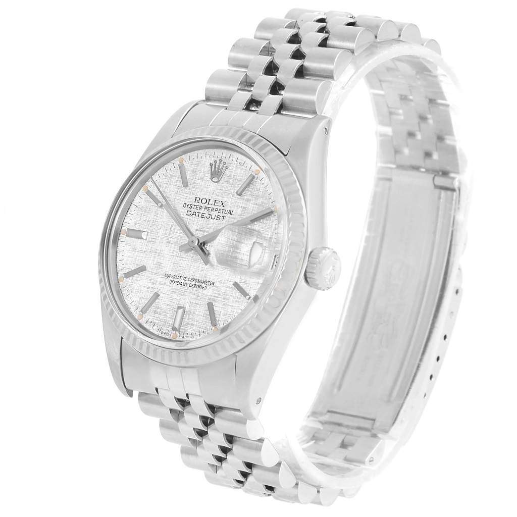 This image shows a Rolex Vintage Collection 16014 Men's Stainless Steel Silver Dial 16014 Men's Stainless Steel Silver Dial model at a three-quarter angle, highlighting the face, casing, crown, and bracelet.