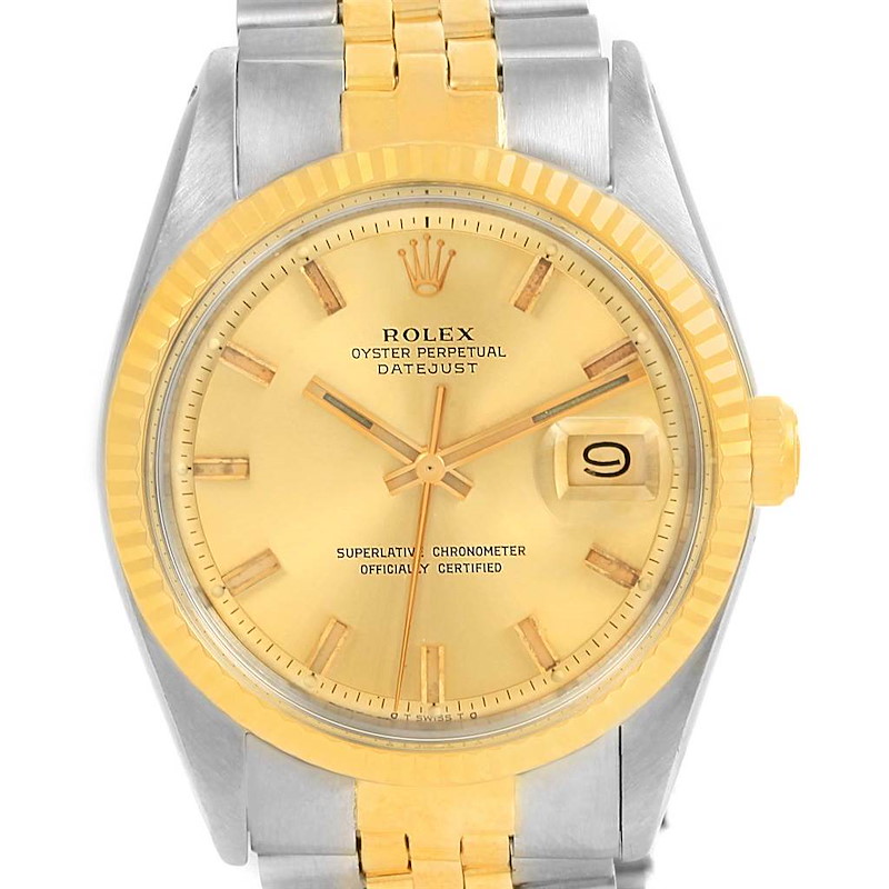 Rolex Datejust Vintage Wide Boy Steel 14K Yellow Gold Mens Watch 1601 SwissWatchExpo