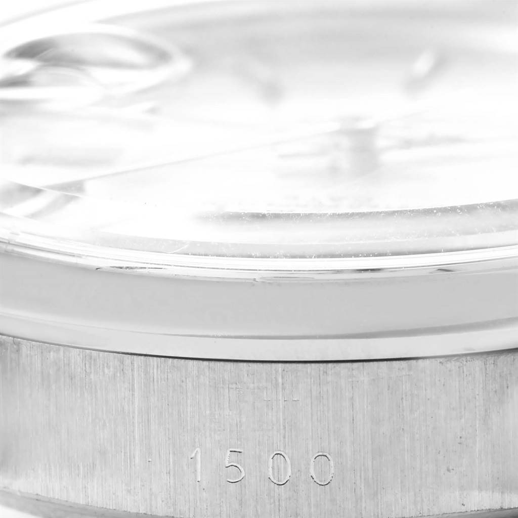 The image shows a close-up side view of the case and part of the crystal of a Rolex Vintage Collection 1500 Men's Stainless Steel Silver Dial 1500 Men's Stainless Steel Silver Dial model watch, revealing the number "1500."