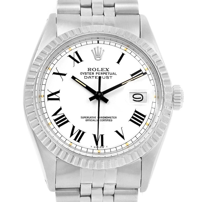 Rolex Datejust White Buckley Dial Steel Vintage Mens Watch 1603 SwissWatchExpo