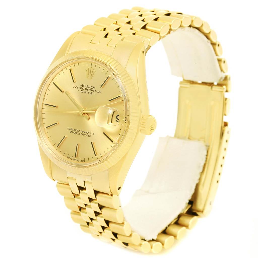 The Rolex Vintage Collection 1503 Men's Yellow Gold Champagne Dial 1503 Men's Yellow Gold Champagne Dial watch is shown at a three-quarter angle, displaying the face, bezel, crown, and bracelet.