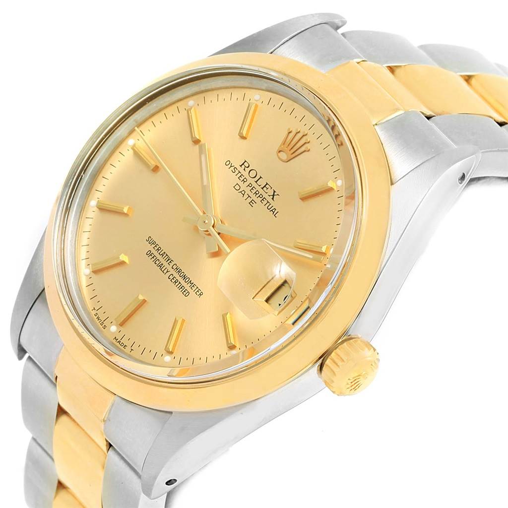 The image shows a close-up angle of a Rolex Vintage Collection 15003 Men's Steel and Gold (two tone) Champagne Dial 15003 Men's Steel and Gold (two tone) Champagne Dial watch, focusing on the dial, bezel, and part of the bracelet.