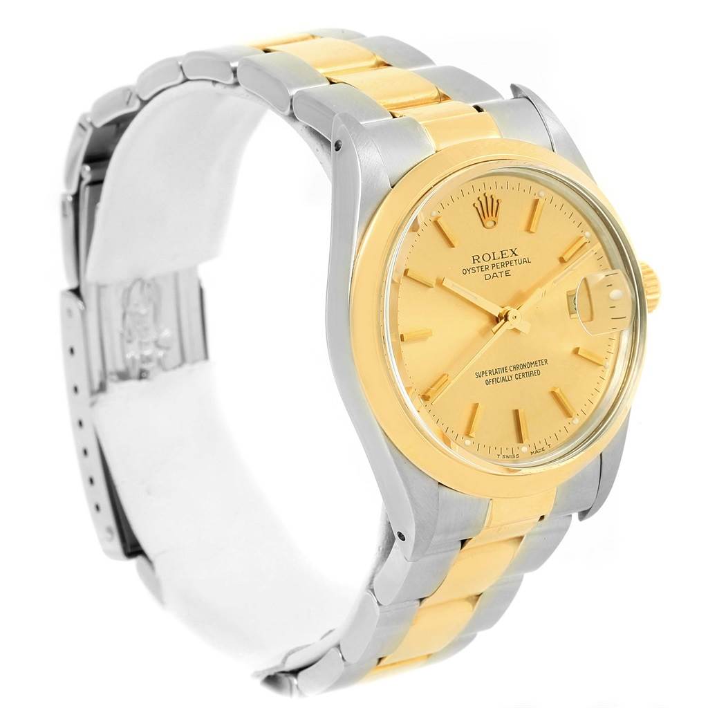 The watch shows a side angle, highlighting the dial, bezel, and two-tone bracelet of the Rolex Vintage Collection 15003 Men's Steel and Gold (two tone) Champagne Dial 15003 Men's Steel and Gold (two tone) Champagne Dial model.