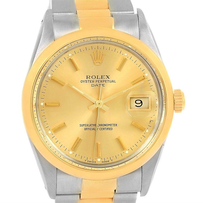 Rolex Date Steel 18K Yellow Gold Vintage Mens Watch 15003 Box Papers SwissWatchExpo