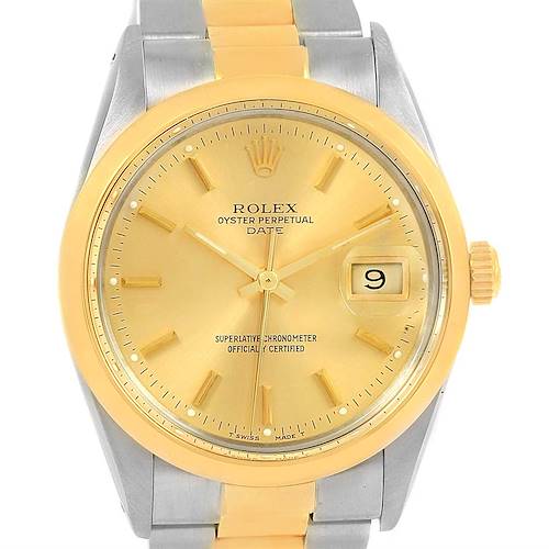 Photo of Rolex Date Steel 18K Yellow Gold Vintage Mens Watch 15003 Box Papers