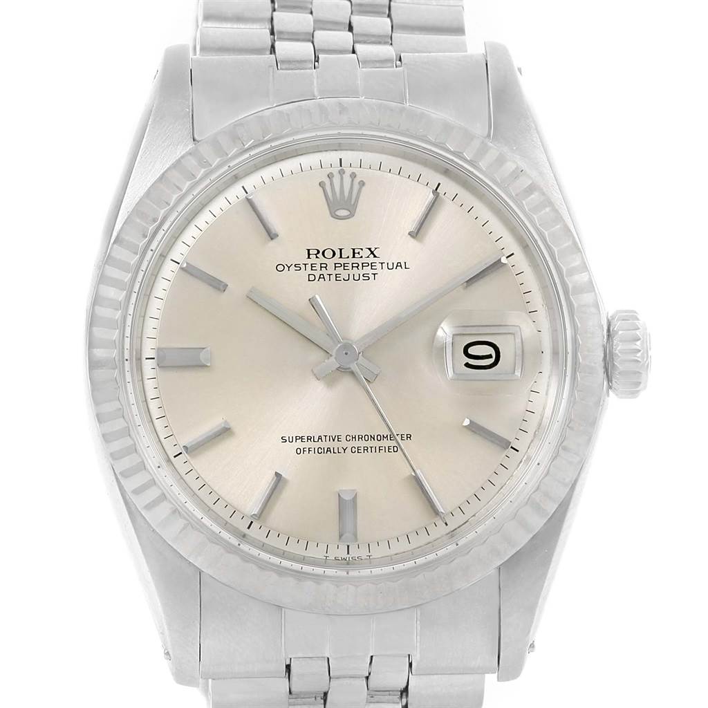 Rolex Datejust Vintage Silver Baton Dial Steel Mens Watch 1603 ...