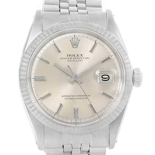 Photo of Rolex Datejust Vintage Silver Baton Dial Steel Mens Watch 1603