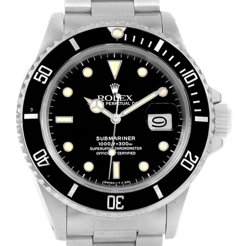 Rolex Submariner Date Stainless Steel Mens Vintage Watch 16800 SwissWatchExpo