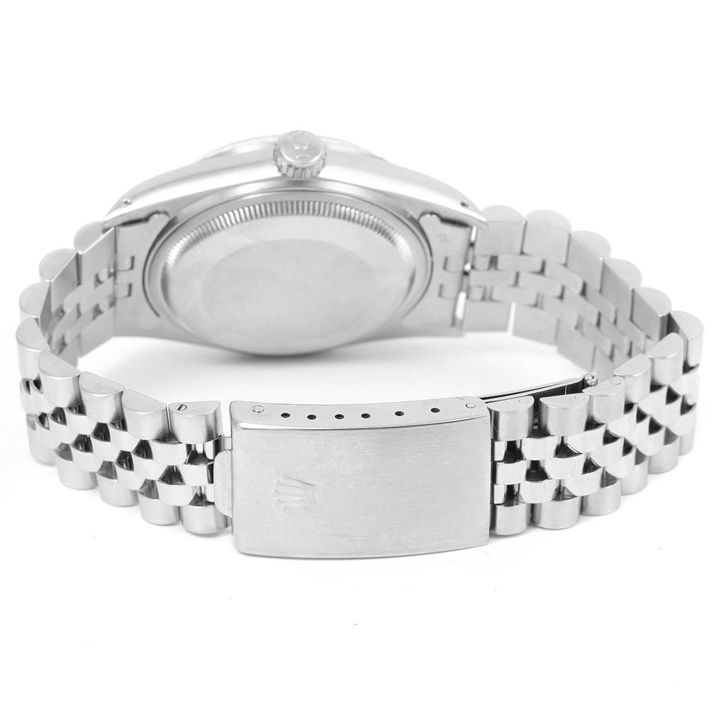 The image shows the back view of a Rolex Vintage Collection 16030 Men's Stainless Steel Silver Dial 16030 Men's Stainless Steel Silver Dial watch, highlighting the case back, crown, and stainless steel bracelet with clasp.